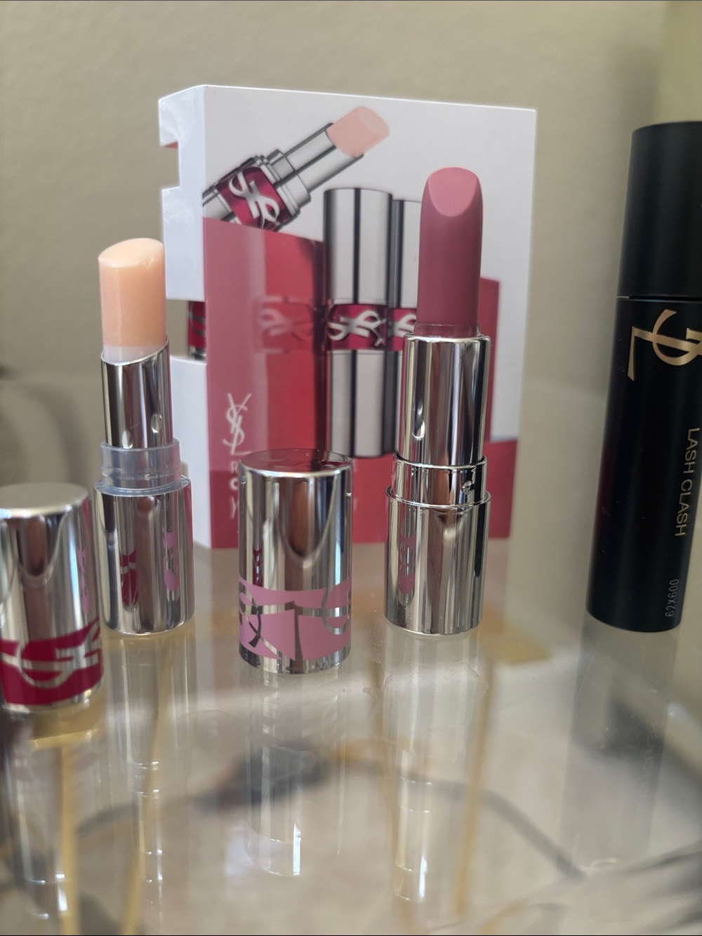 Yves Saint Laurent Dual Lipstick & Balm Duo in Soft Pink #44  and 02 Candy glaze